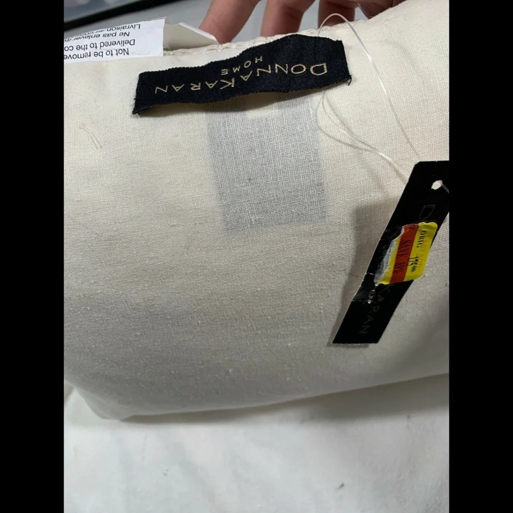NWT $175 Donna Karan Faux Leather‎ Woven Decorative Pillow Ivory [SZ 12